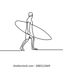 man surfing holiday oneline continuous single line art