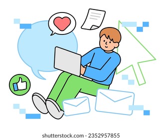 Man surfing internet, Internet of thing. Simple vector illustration.