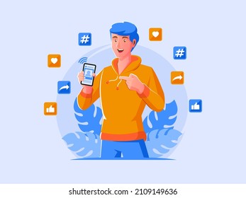 Man surfing the internet using smartphone