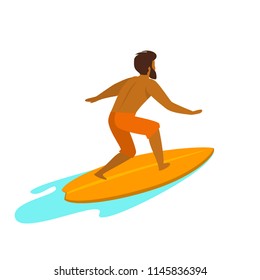 man surfing isolated backside view vector illustration