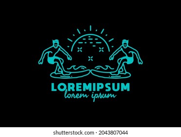 Man surfing line art illustration design