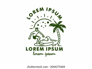 Man surfing line art illustration design