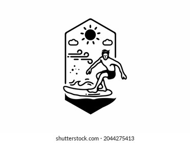 Man surfing line art illustration design