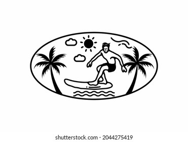 Man surfing line art illustration design