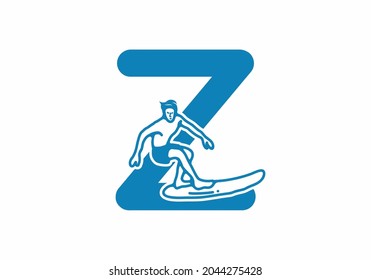 Man surfing line art illustration with Z initial letter design