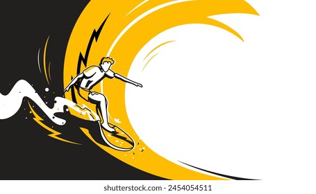 A man surfing on big wave. Vector illustration of trendy doodle art and abstract cartoon character