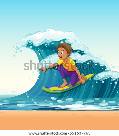 Man surfing on big waves illustration