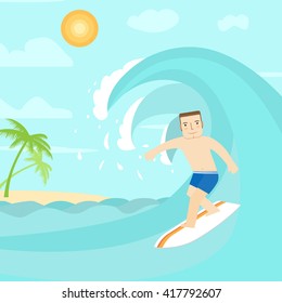The man surfing on the ocean. For web design and application interface, also useful for infographics. Vector illustration. 