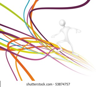 Man surfing on a rainbow wave. Vector illustration