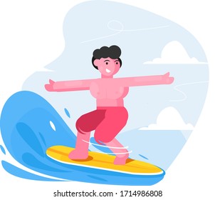 man surfing on sea flat illustration