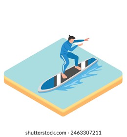 Man surfing on summer beach Isometric