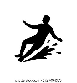 Mann surfen auf einer Welle, die Schaffung einer Wasserspritzer in einem konzeptionellen Silhouette Stil