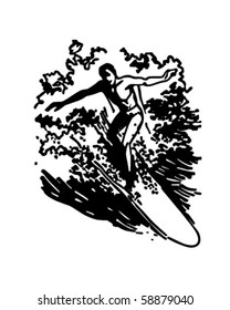 Man Surfing - Retro Clip Art