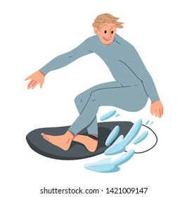 Man surfing, riding on the water. Summer leisure.