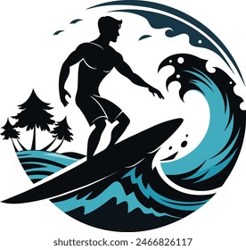 Ein Mann surft im Meer weißen Hintergrund schwarze Silhouette