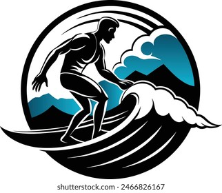 A man surfing in the sea white background black silhouette