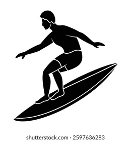  Man Surfing Vector Illustration Dynamic Surfing Scene Silhouette Art