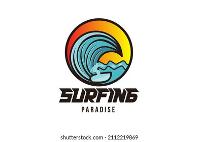man surfing, and wave logo Designs Inspiration Isolated on White Background