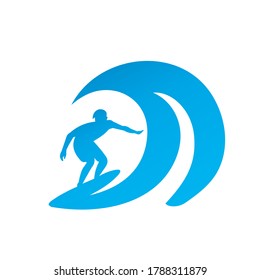 man surfing in wave silhouette vector design