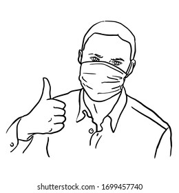 

man in a surgical mask against virus protection vector hand drawn