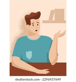 Man with surprise on face sit at desk vector