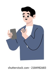 Man surprised after reading the message on mobile phone. Flat design. Vector illustration