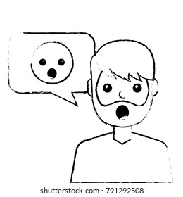 man with surprised emoticon in speech bubble