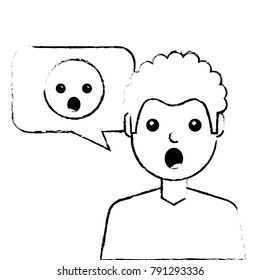 man with surprised emoticon in speech bubble