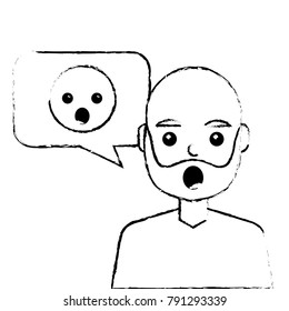 man with surprised emoticon in speech bubble