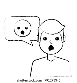 man with surprised emoticon in speech bubble