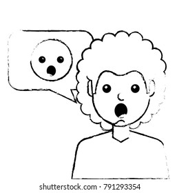 man with surprised emoticon in speech bubble