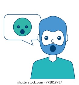 man with surprised emoticon in speech bubble