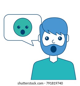man with surprised emoticon in speech bubble