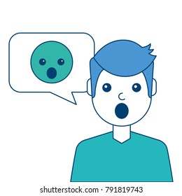 man with surprised emoticon in speech bubble
