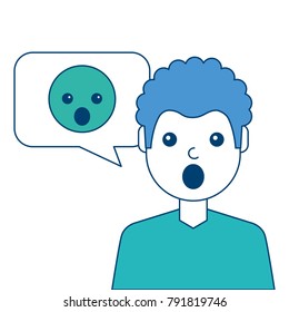 man with surprised emoticon in speech bubble