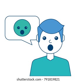 man with surprised emoticon in speech bubble