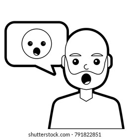 man with surprised emoticon in speech bubble