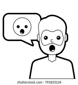 man with surprised emoticon in speech bubble