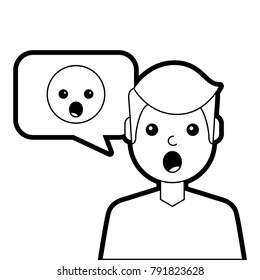 man with surprised emoticon in speech bubble