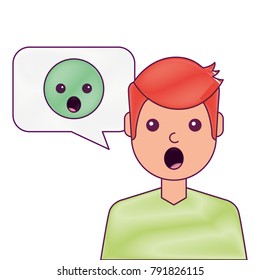 man with surprised emoticon in speech bubble