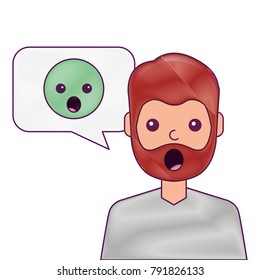 man with surprised emoticon in speech bubble