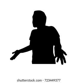 man surprised silhouette, man surprised and open his hands, illustration design, isolated on white background