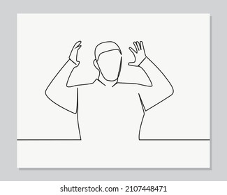 man surrender gesture continuous one line illustration