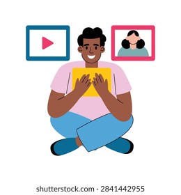 Man surrounded by socialmedia Vector Illustration EPS File 