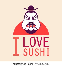 Man sushi in his mouth