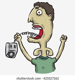 man swallow and get choke a phone sketch hand drawing