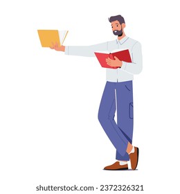 Man Swaps Books With Another, Male Character Exchanging Worlds And Stories In A Simple Act Of Sharing And Curiosity, Connecting Through The Magic Of Literature. Cartoon People Vector Illustration