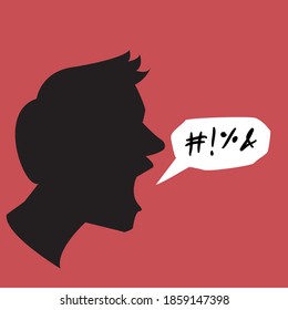 Man with swear speech bubble; rude emotion concept; cartoon-vector