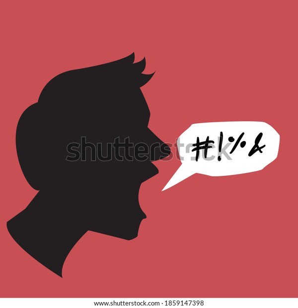 Man with swear speech bubble; rude emotion\
concept; cartoon-vector