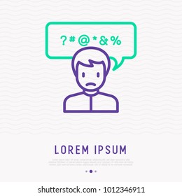 Man swearing thin line icon. Bad habit. Vector Illustration of social problem.